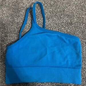 One-Shoulder Blue Ribbed Crop Top